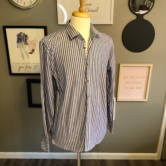 Ted Baker Blue White Striped Button Down Shirt 6 - Picture 11 of 11